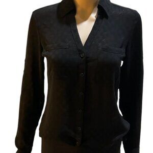 Express Women's Black Long Sleeve Textured Print Button Down Shirt XS NWOT